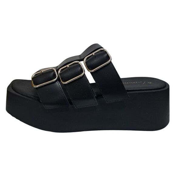 Anthropologie Triple Buckle Straps Chunky Platform Sandals Goth Boho Sz 38 Black - Picture 3 of 16